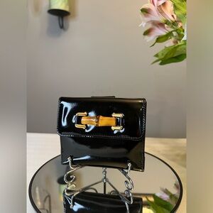 GUCCI Bamboo Compact Patent Leather Small Wallet